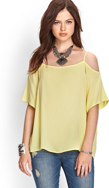 Forever 21 Offtheshoulder Woven Top in Yellow | Lyst