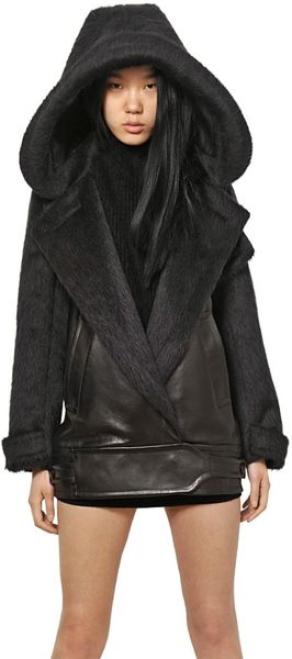 Alexander Wang Hooded Mohair and Nappa Leather Jacket in Black | Lyst