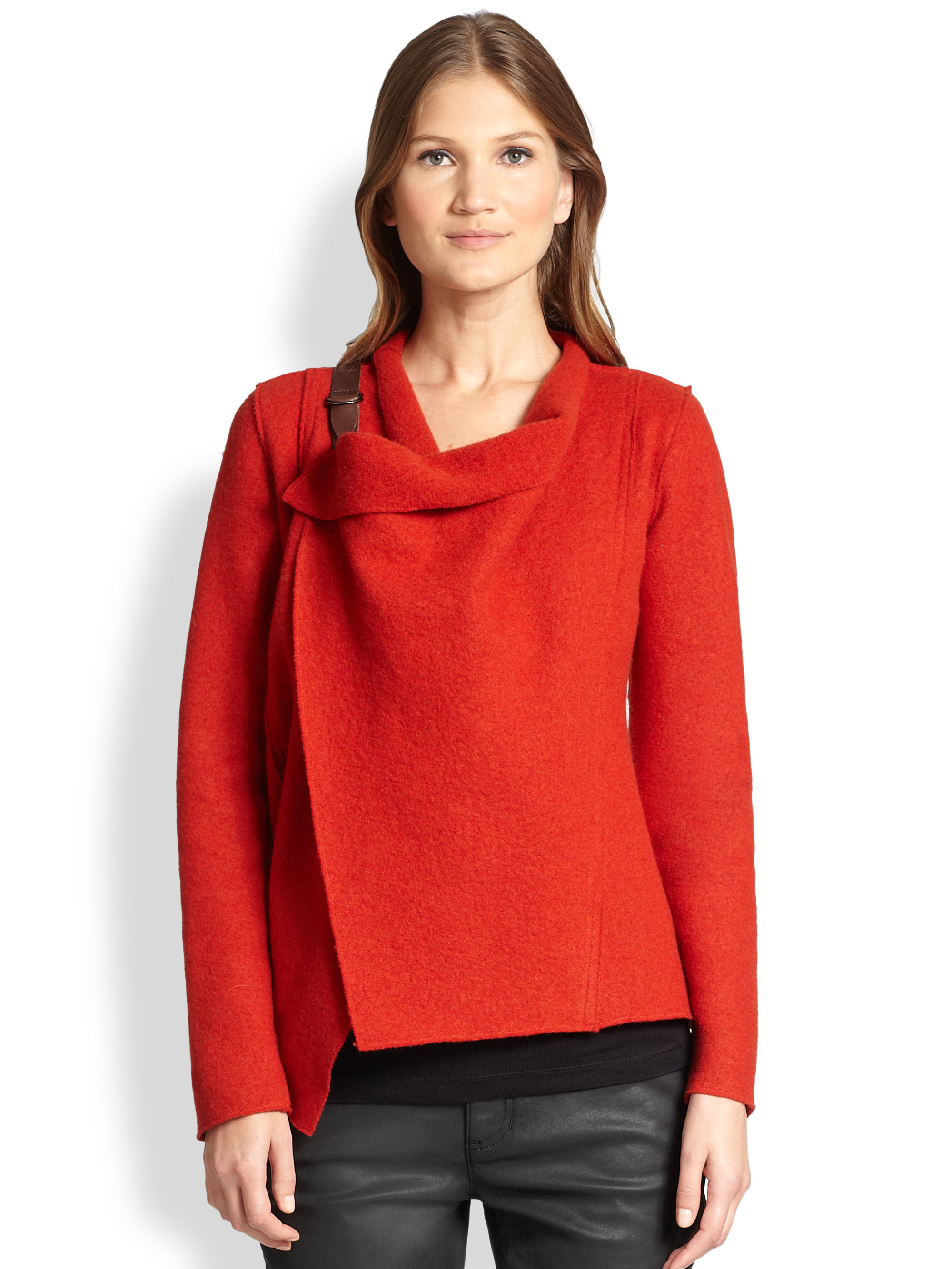 Eileen Fisher Draped Wool Jacket in Red (MANDARIN) | Lyst