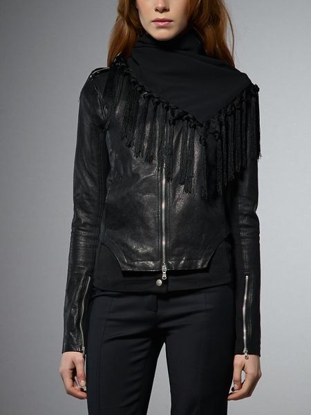 Patrizia Pepe Leather Jacket With Stretch Fabric Inserts in Black