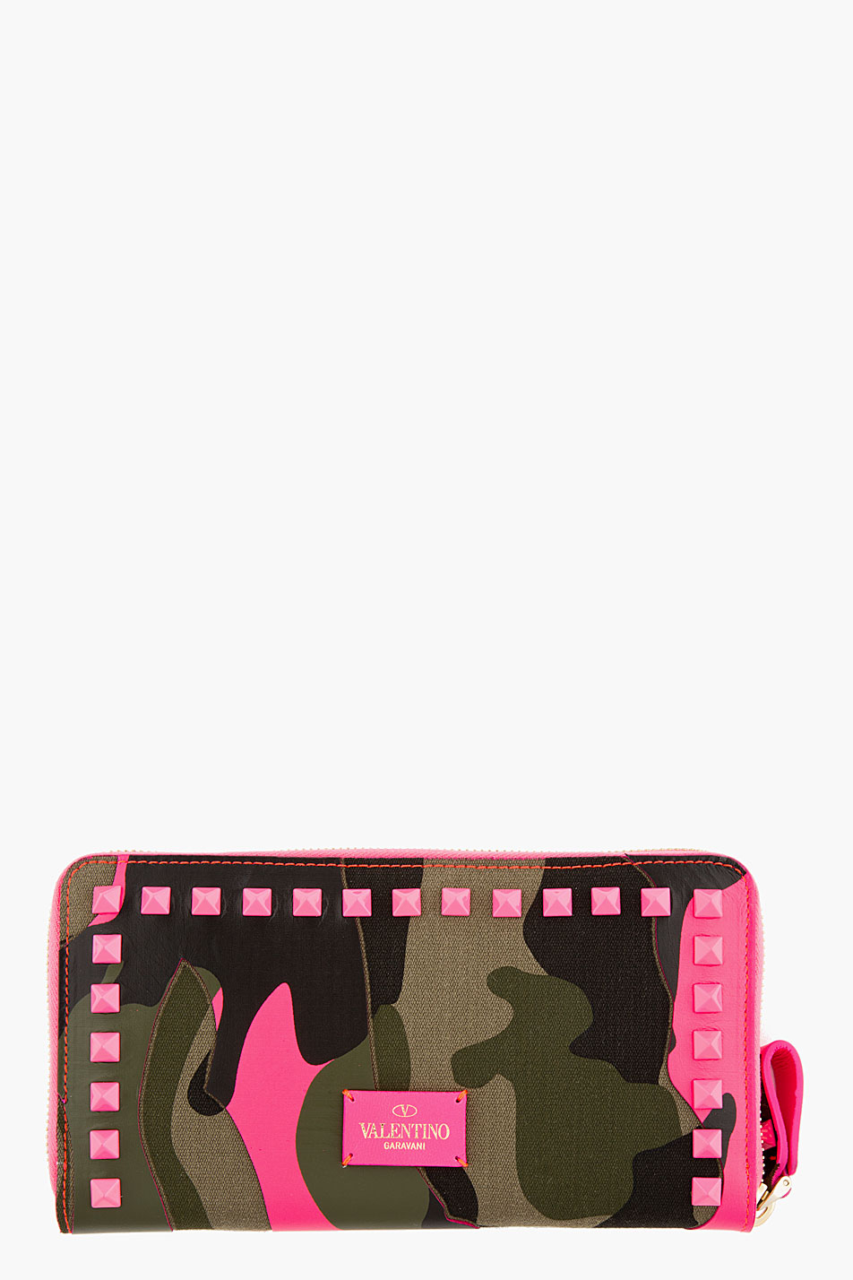 Valentino Pink and Green Camo Studded Continental Wallet in Pink | Lyst