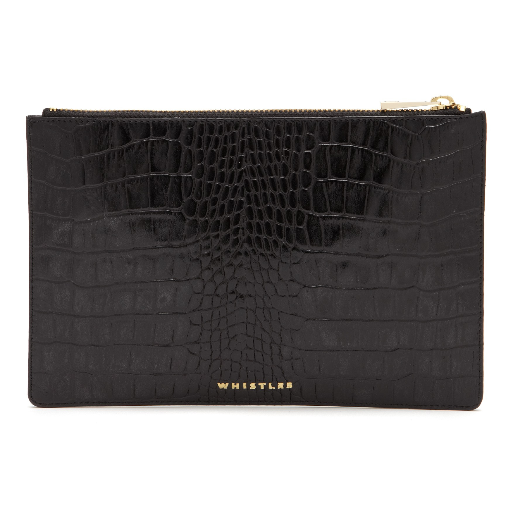 Whistles Small Shiny Leather Croc Clutch Bag in Black Lyst