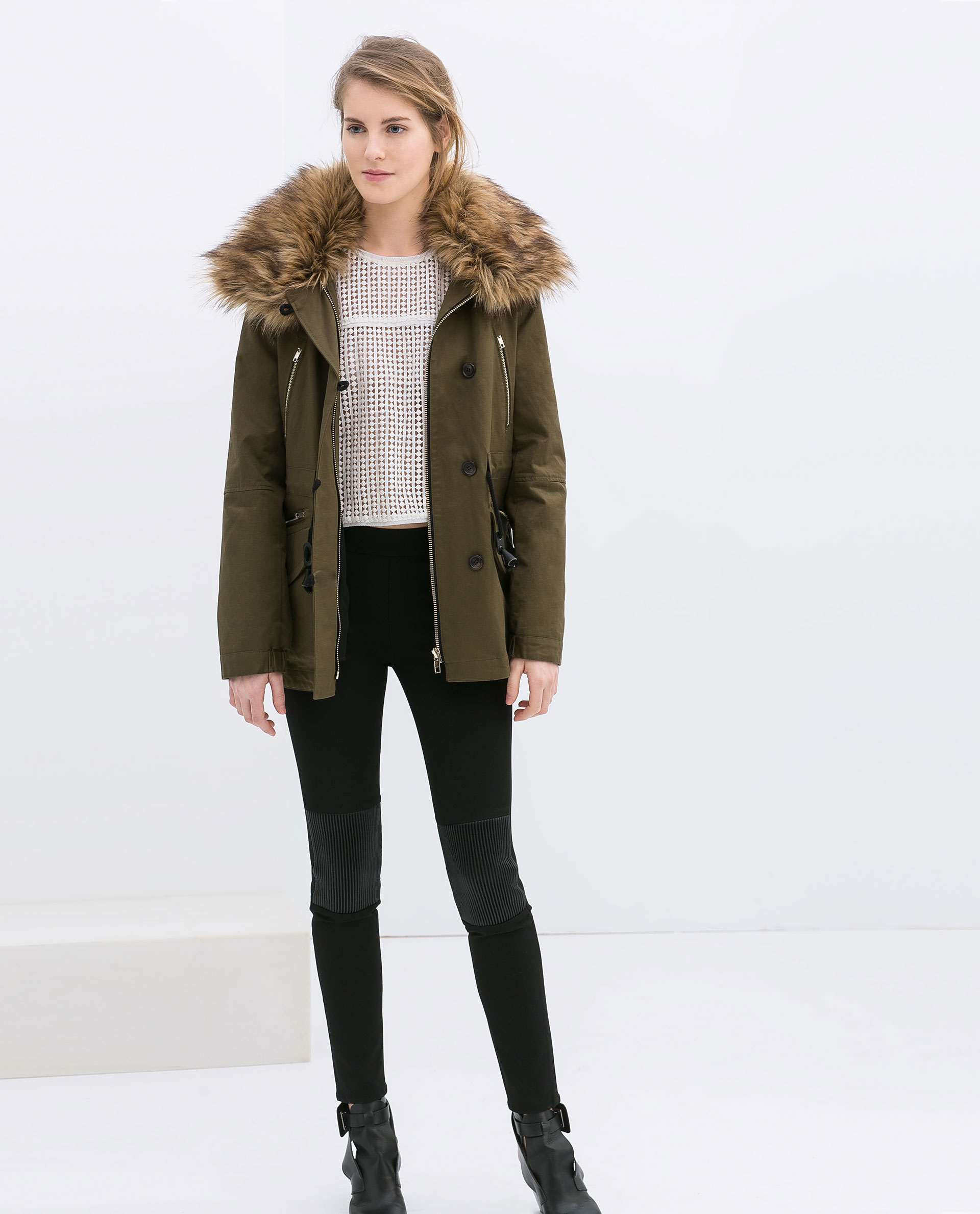 Zara Parka With Detachable Collar In Natural Lyst