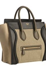Celine Khaki Canvas Leather Detail Small Shopper Tote