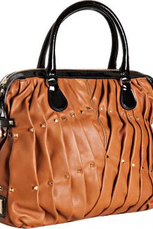 Valentino Caramel Leather Pleat and Stud Detail Top Handle Bag - Lyst