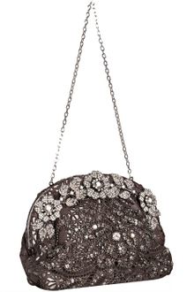 Valentino Grey Leather Lace Cutout Jeweled Clutch - Lyst