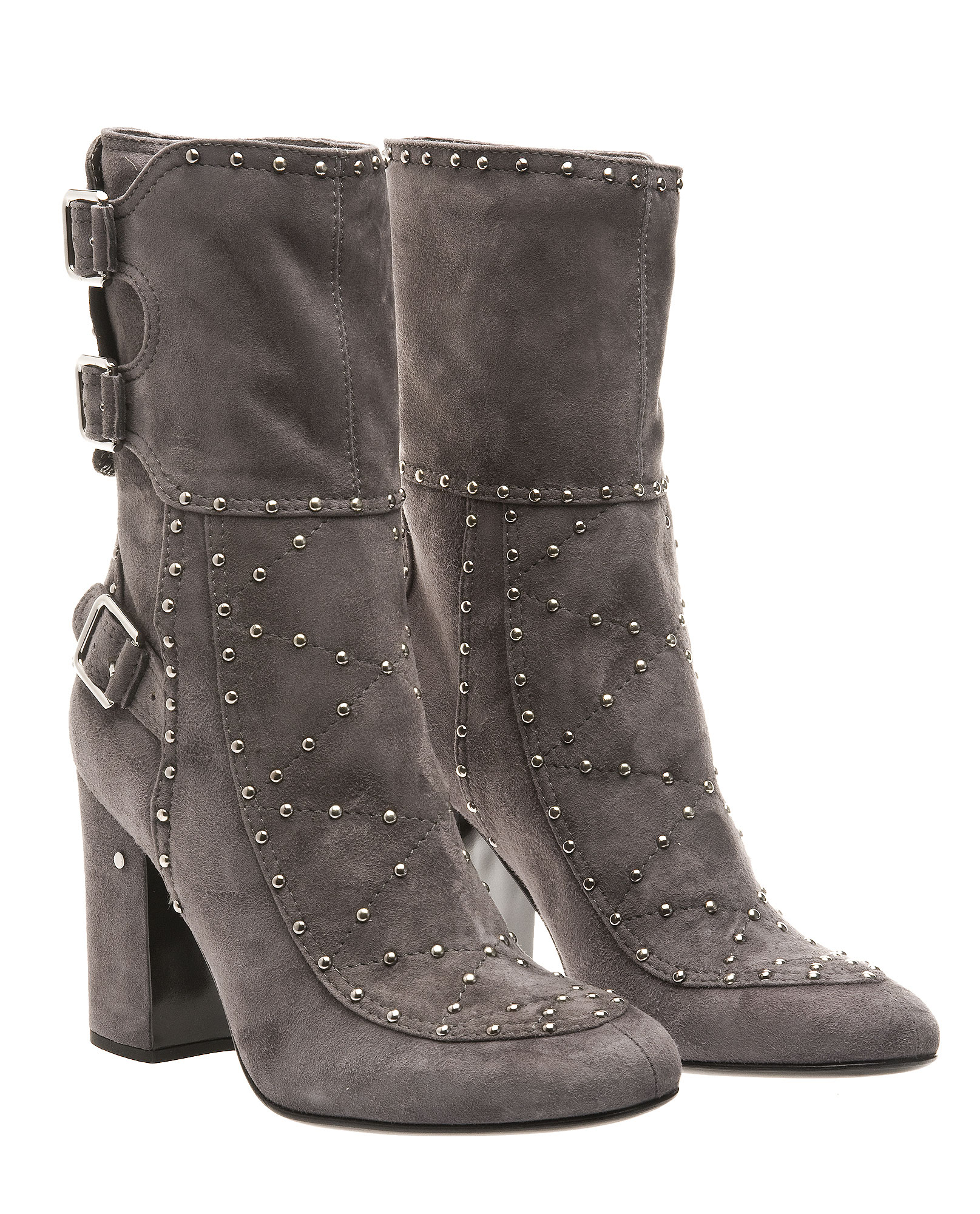 gray boots with buckles