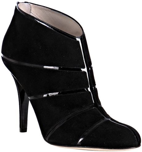 Dior Black Suede Patent Trim Graphic Ankle Boots in Black - Lyst