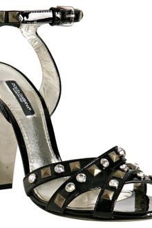 Dolce & Gabbana Black Patent Leather Studded Sandals - Lyst