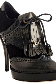 Gucci Black Patent Trim Suede Riddle Platform Booties - Lyst