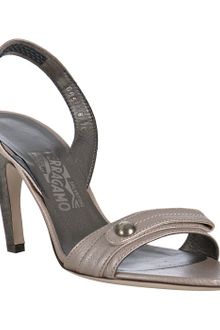 Ferragamo Metallic Grey Leather Marisol Slingback Sandals - Lyst