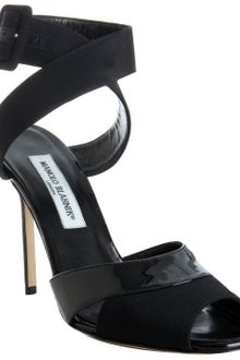 Manolo Blahnik Black Patent Leather Detail Denzi Sandals - Lyst