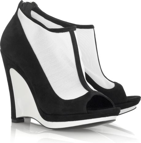 Fendi Suede Wedge Shoe Boots in Black - Lyst