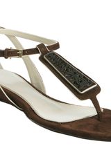 Elie Tahari Brown Suede Riley T-strap Sandals