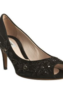 Moschino Cheap & Chic Black Suede Floral Beaded Peep Toe Pumps - Lyst