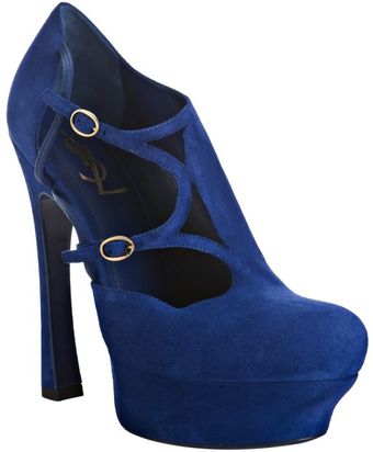 Yves Saint Laurent Cobalt Suede Palais 105 Dorsay Booties - Lyst