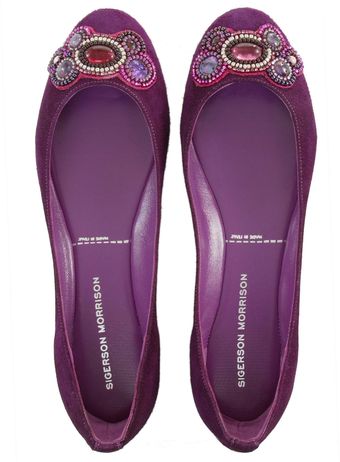 Sigerson Morrison Suede Jewelled Ballerinas - Lyst