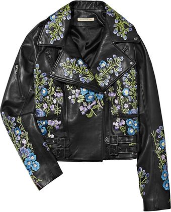  Embroidered Leather Biker Jacket 