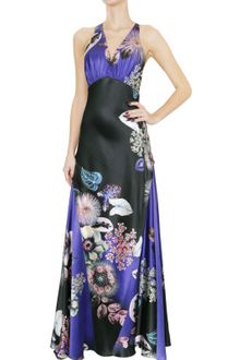 Roberto Cavalli Sea Flower Print Long Silk Satin Dress - Lyst