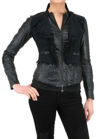 Sonia Villa Cotton Tweed and Leather Jacket - Lyst