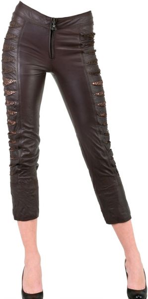 Sonia Villa Slit Leg Leather Trousers - Lyst