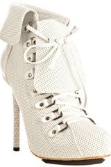L.a.m.b. White Perforated Leather Gais Cuffed Lace Up Booties