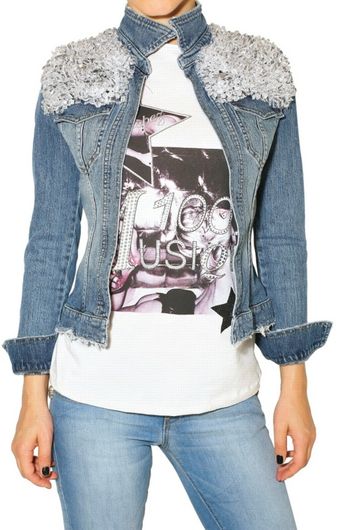Philipp Plein Crystal Shoulder Denim Jacket - Lyst