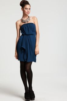 Tibi Strapless Silk Draped Dress - Lyst