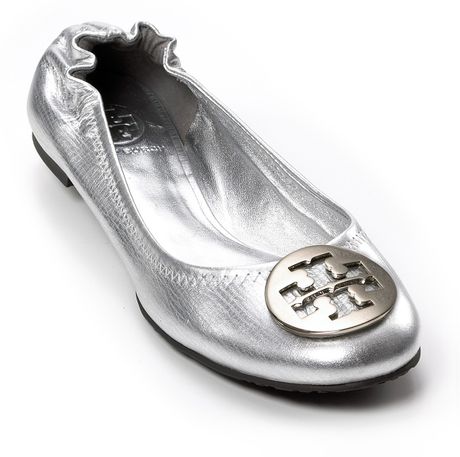 tory burch metallic reva ballet flat silver