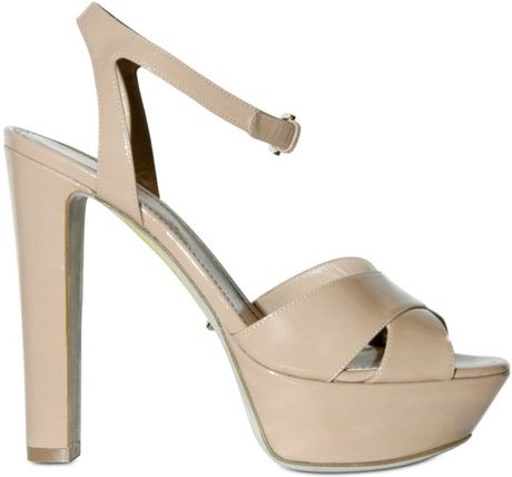 Sergio Rossi 120mm Patent Cross Over Sandals in Beige (nude) - Lyst