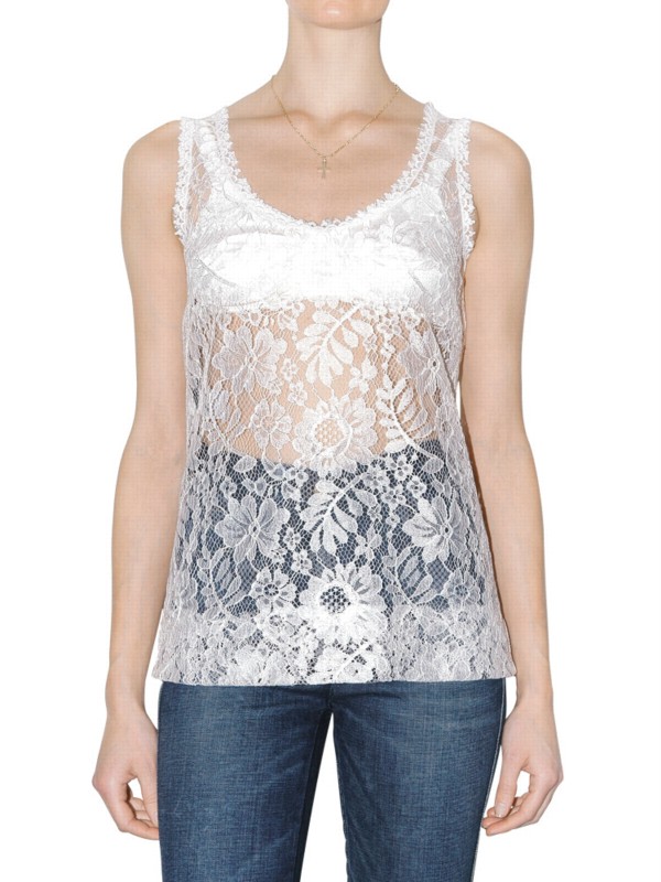 Dolce And Gabbana Lace Tank Top In White Lyst 