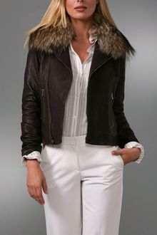 Theory Elston Leather Jacket with Fur Collar - Lyst