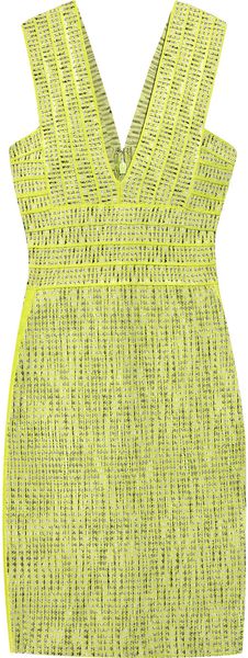 Hervé Léger Jacquard Bandage Dress in Yellow (green) - Lyst