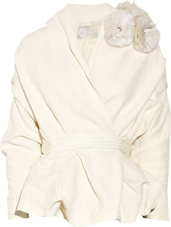 Lanvin Flower-embellished Washed-canvas Wrap Jacket - Lyst