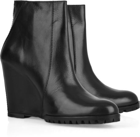 Minimarket Leather Wedge Ankle Boots in Black