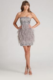 Sue Wong Feathered Cocktail Dress - Lyst
