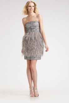 Sue Wong Strapless Feather Dress - Lyst