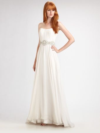 Theia Beaded Silk Chiffon Strapless Gown - Lyst