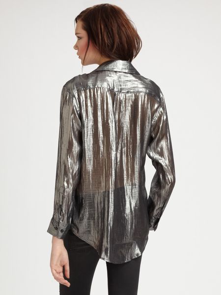 Equipment Signature Metallic Shirt in Silver | Lyst