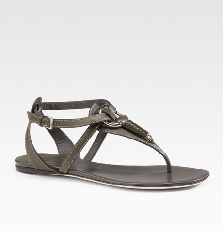 Gucci Icon Bit Flat Sandals in Gray (MILITARYGREEN) | Lyst