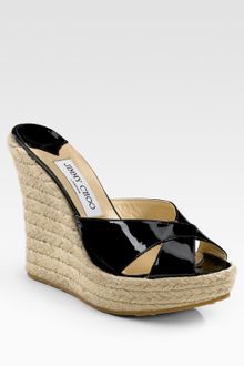 Jimmy Choo Phyllis Patent Leather Wedge Espadrille Slides - Lyst