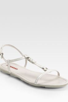 Prada Patent Leather T-strap Sandals - Lyst