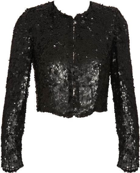 Stella Mccartney Cropped Sequin Jacket in Black - Lyst