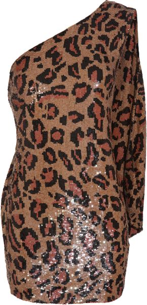 Ashish Sequined Leopard Minidress with Scarf in Brown (beige) - Lyst