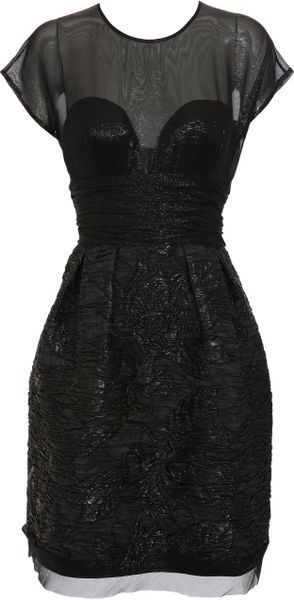Oscar de la Renta Cap Sleeved Textured Dress - Lyst