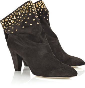 Brian Atwood Studded Suede Ankle Boots - Lyst