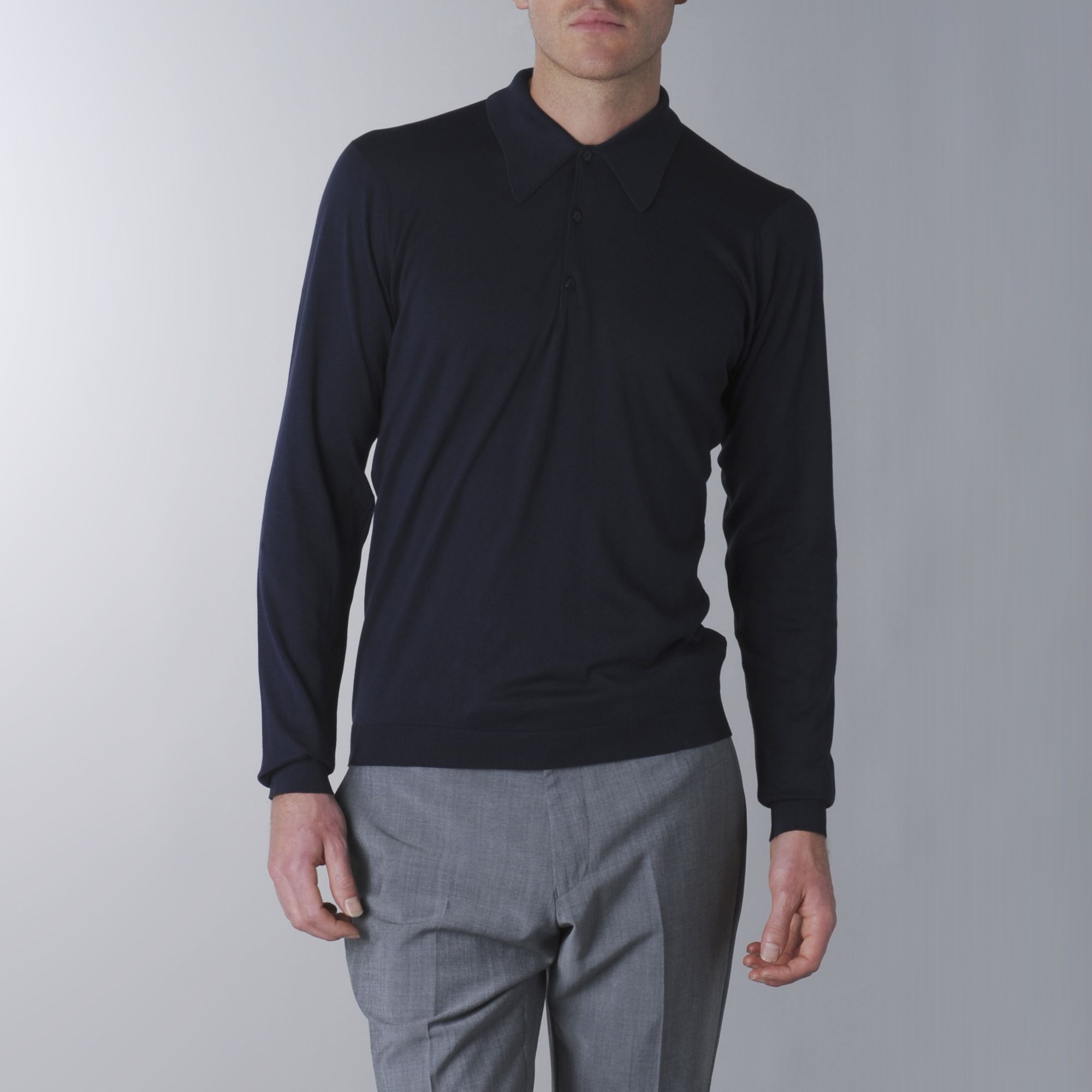 John Smedley Leander Long Sleeve Polo Shirt in Blue for Men (navy) | Lyst