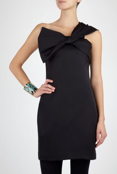 Notte By Marchesa Silk One Shoulder Bow Dress in Black - Lyst
