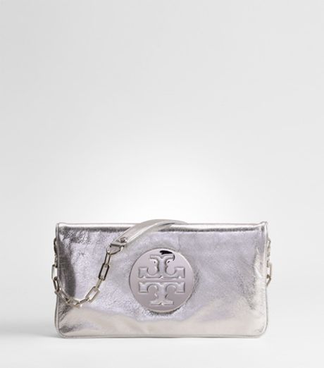 tory burch silver metallic clutch