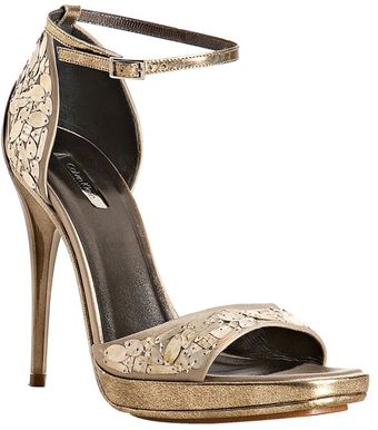  Gold Satin and Geometric Sequin Nash Sandals 